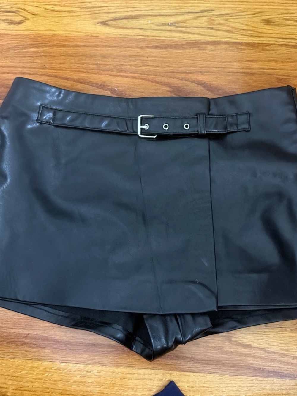 Zara Black Faux Leather Belted Skort